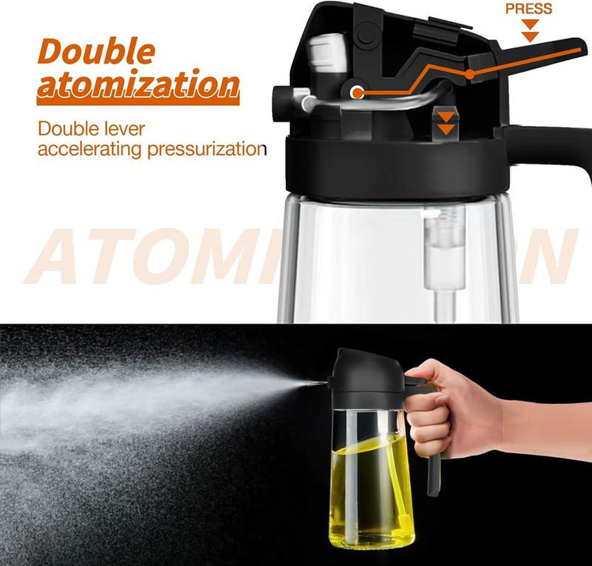 16Oz Oil Dispenser Bottle for Kitchen - 2 in 1 Olive Oil Dispenser and Oil Sprayer -Oil Sprayer for Cooking, Kitchen, Salad, Barbecue Utensils Glass Kitchenware Pouring