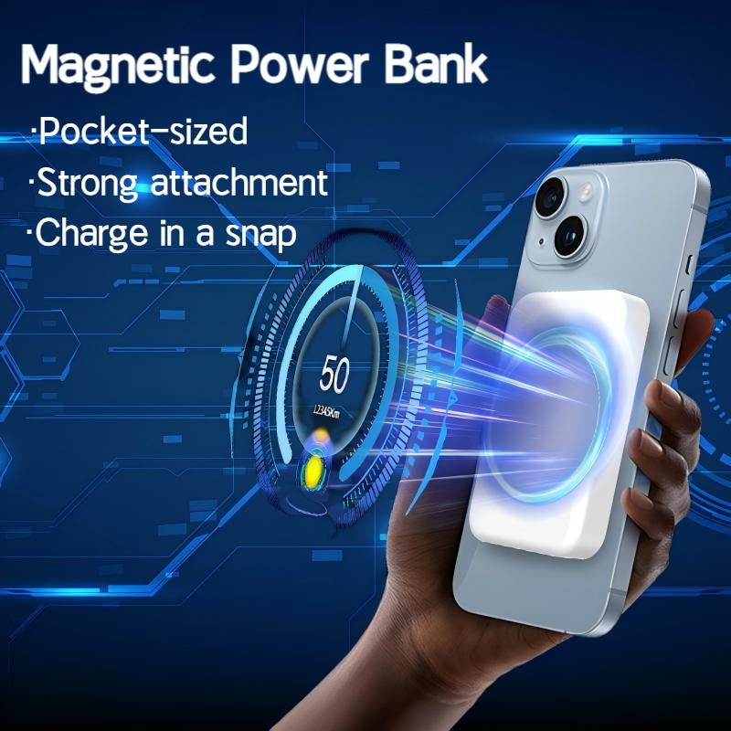6-In-1 Magnetic Charging and Bluetooth Earphones Kit: Magsafe Battery Pack, Fast Charge, Magneticpower Bank, Wireless Charger, Type-C Tolightning Cable, Adapter & Audio Support,Compact & Portable