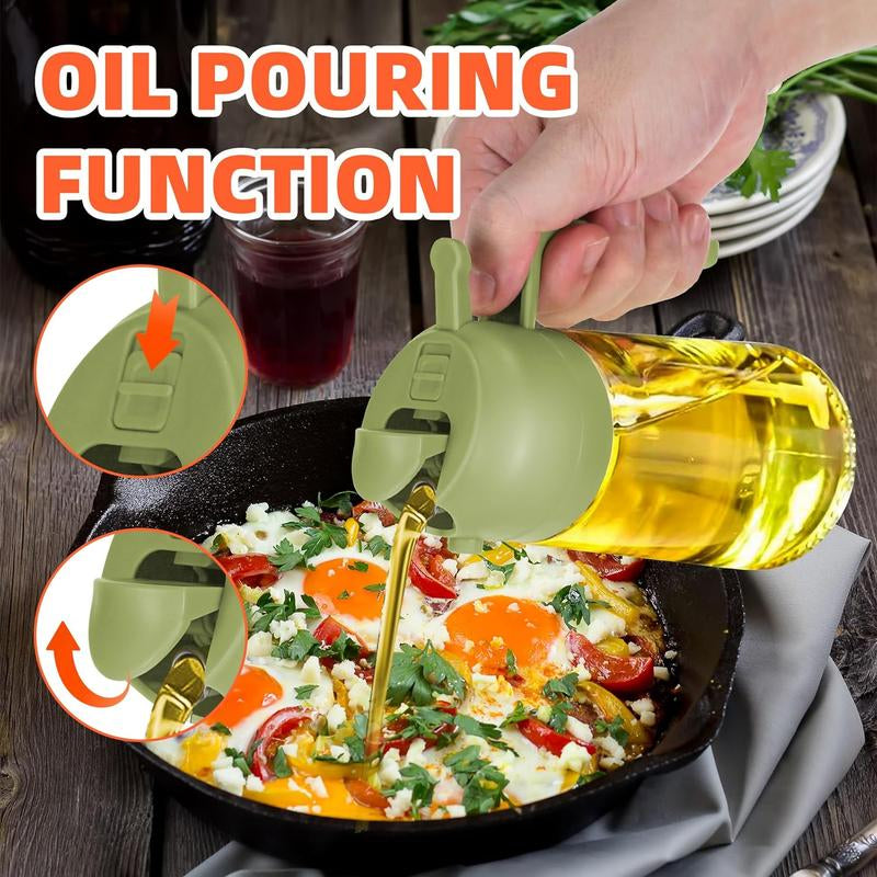 16Oz Oil Dispenser Bottle for Kitchen - 2 in 1 Olive Oil Dispenser and Oil Sprayer -Oil Sprayer for Cooking, Kitchen, Salad, Barbecue Utensils Glass Kitchenware Pouring