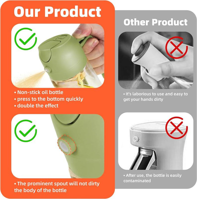 16Oz Oil Dispenser Bottle for Kitchen - 2 in 1 Olive Oil Dispenser and Oil Sprayer -Oil Sprayer for Cooking, Kitchen, Salad, Barbecue Utensils Glass Kitchenware Pouring