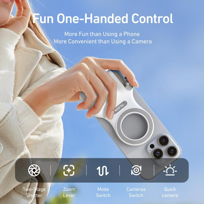 TELESIN Magnetic Phone Camera Shoot Hand Grip, Phone Holder Shooting Aid with Remote Control Handle for Iphone, HUAWEI, and Samsung Phones