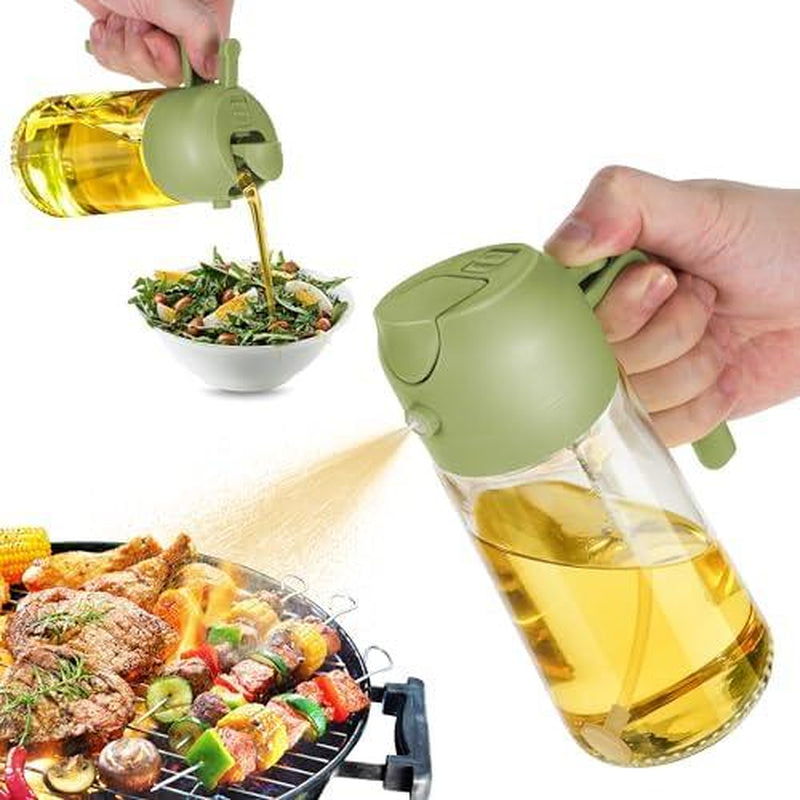 16Oz Oil Dispenser Bottle for Kitchen - 2 in 1 Olive Oil Dispenser and Oil Sprayer -Oil Sprayer for Cooking, Kitchen, Salad, Barbecue Utensils Glass Kitchenware Pouring