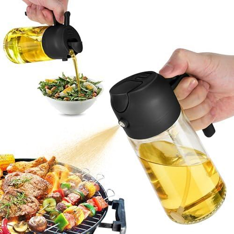 16Oz Oil Dispenser Bottle for Kitchen - 2 in 1 Olive Oil Dispenser and Oil Sprayer -Oil Sprayer for Cooking, Kitchen, Salad, Barbecue Utensils Glass Kitchenware Pouring