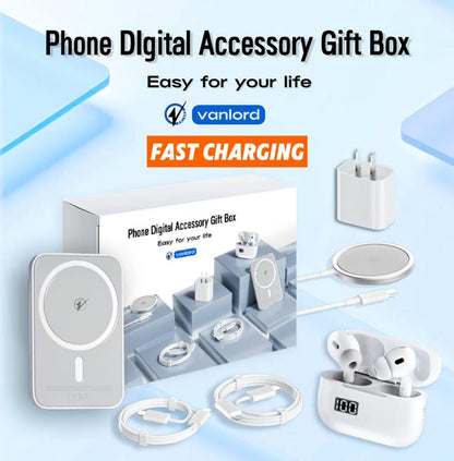 6-In-1 Magnetic Charging and Bluetooth Earphones Kit: Magsafe Battery Pack, Fast Charge, Magneticpower Bank, Wireless Charger, Type-C Tolightning Cable, Adapter & Audio Support,Compact & Portable