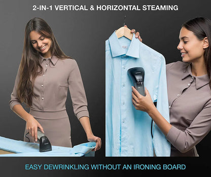 Steamer for Clothes Hand Held Portable Travel Garment Black Metal Steam Head