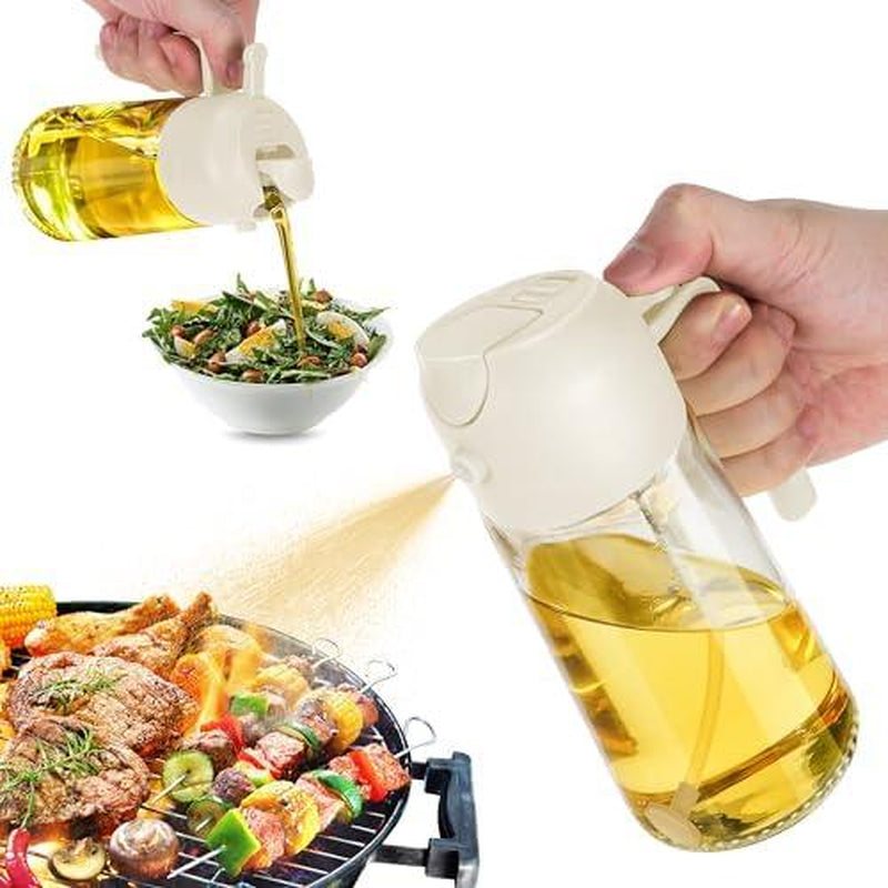 16Oz Oil Dispenser Bottle for Kitchen - 2 in 1 Olive Oil Dispenser and Oil Sprayer -Oil Sprayer for Cooking, Kitchen, Salad, Barbecue Utensils Glass Kitchenware Pouring