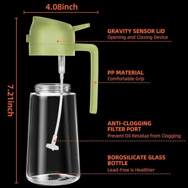 16Oz Oil Dispenser Bottle for Kitchen - 2 in 1 Olive Oil Dispenser and Oil Sprayer -Oil Sprayer for Cooking, Kitchen, Salad, Barbecue Utensils Glass Kitchenware Pouring